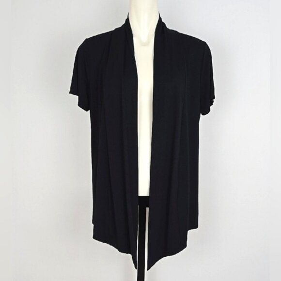 Sweaters - CLEO Women's Black Open Front Short Sleeves Drapy Soft Stretch Size Large